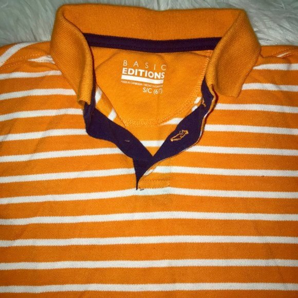 📣3 for $12📣Orange & White Stripped Polo Shirt - Picture 3 of 3